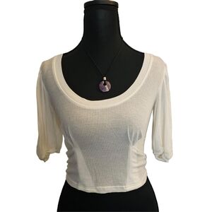 Urban Outfitters White Cropped Fitted T-Shirt | Size SP (small-petite)